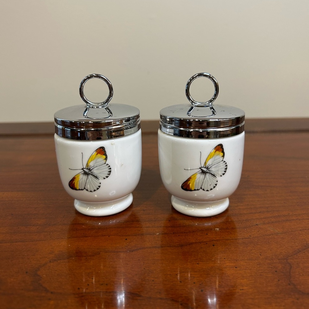 Royal Worcester Porcelain Butterfly and Berry Egg Coddlers